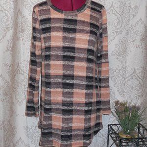 NWT Sweet Lovely by Jen S Black/Tan Plaid L/S Tunic